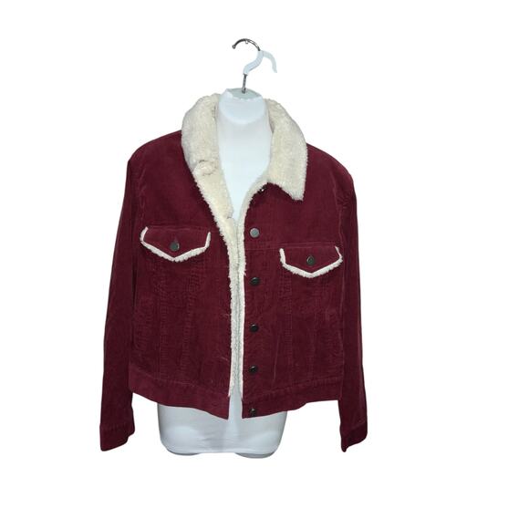 ASOS denim Jackets & Blazers - ASOS US 6 UK 10 Berry Wine Corduroy Jacket, Fleece Collar Trim Preowned